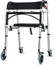 Walker,Folding Walker Front 4 Wheels with Brake- Adjustable, Portable, Lightweight, Compact Elderly Walking Medical Mobility Aid for Handicap-with Seat Little Surprise