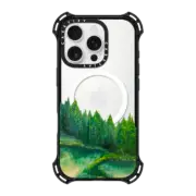 iPhone 16 Pro Bounce Case MagSafe Compatible WOODLAND RETREAT 4, FOREST TREES GREEN AQUA TEAL NATURE MOUNTAINS PAINTING