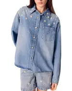 Maje Denim Shirt with Embroidered Beads