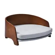 Taily Velvet Pet Sofa Bed Wooden Dog Cat Sofa Washable Cover Bentwood Style for Small Dogs Grey