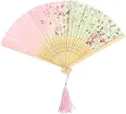 Veemoon 2PCS Handheld Folding Fans 6 Inch Dance Cooling Fan Portable Neck Simulated Silk Folding with Tassel Cherry for Party