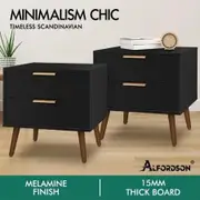 ALFORDSON 2x Bedside Table Nightstand Side Storage Cabinet Black Scandinavian