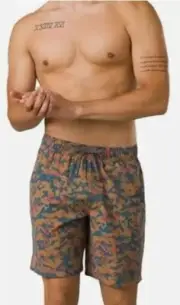 prAna Mens 8” Metric E-Waist Shorts Size XL Brown Fresca Camo