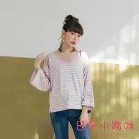 在飛比找momo購物網優惠-【AILIAN 日系小媽咪】MIT 柔美V領蕾絲後交叉條紋上