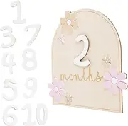 Kisangel Unisex Milestone Wood Cards Monthly Milestone Plaque Newborn Growth Sign Natural Wood Photo Prop Cards