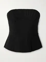 [Aje] Aje - Otta Strapless Pleated Linen-blend Bustier Top - Black - UK 6 UK 6 Black