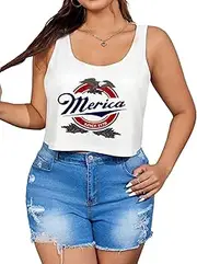 [SODSHY] Women's Plus Size Tops USA Shirt Memorial Day Red White and Blue Patriotic Shirts American Flag Graphic Tank Tops, S3-white-4, 3X-Large