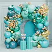 BBeipulas 93Pcs Teal Balloon Arch Kit 12in Dark Teal Blue Turquoise Metallic Gold Green Balloons for Birthday Wedding Baby Shower Party