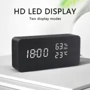 Clock Alarm Wooden Digital Led Thermometer Wood Desk Display Voice Control