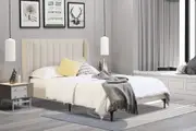 Modern Classic Herman Queen Fabric Bed Frame White Oak with Black Legs