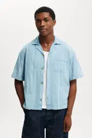 [Cotton On Men] Cotton On Men - Washed Box Fit Short Sleeve Shirt - Washed blue L WASHED BLUE
