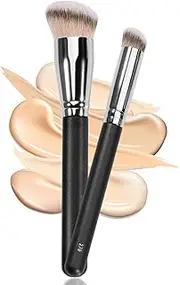Kugge Under Eye Concealer Brush & Foundation Brush for Liquid Makeup, 2PCS Dense Synthetic Angled Kabuki Blending Makeup Brush, for Liquid, Cream and Setting Powder