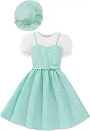 [Kidsmian] Kids Little Girls Ruffle Long Sleeve Solid Knit Top and Plaid Belted A-line Pleated Skirt with Hat