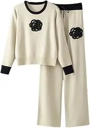 [Generic] Women Floral Sweater Matching Sets Knit Tracksuit Two Piece Set 2 Piece Winter Set