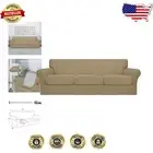 Elastic 4-Piece Sofa Cover for 3 Cushion Furniture - Waterproof Tan Solution