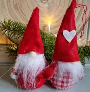 Set of 2 red gingham Scandi Santa/nisse/gonk Christmas decorations Gisela Graham