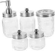 NOLITOY 1set Jar Bathroom Accessories Set Foaming Soap Dispenser Toothbrush Holder Cotton Swabs Storage Elegant Design for Rustic Farmhouse Decor Refillable Shampoo Bottles Included