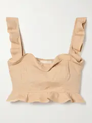 [Ulla Johnson] Ulla Johnson - Belle Cropped Ruffled Cotton-poplin Top - Beige - US6 US 6 Neutrals