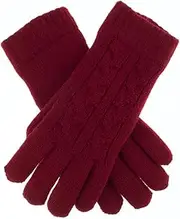 [Dents] Women's Warm Cable Knit Yarn Lined Gloves, Claret, One Size