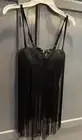XXI Forever 21 Black Fringed Trim Spaghetti Strap Cropped Cami Tank Top S NEW