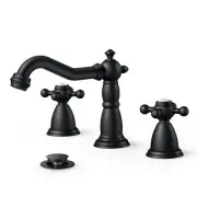 FORIOUS Bathroom Faucet 3 Hole, Matte Black Antique Bathroom Sink Faucet Two ...