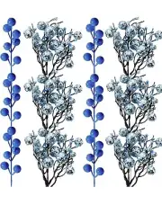 Christmas Glitter Berries Stems, 8 Inch Artificial Berry Dark Blue