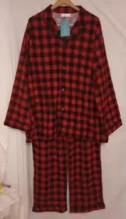 NWT Alexander Del Rossa Adult Men's 2-piece 2X Pajamas Red & Blk Plaid Checkers