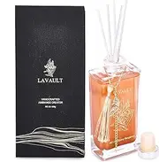 Lavault Reed Oil Room Diffuser - Home Fragrance Reed Diffuser and Oil Diffuser Sticks - Natural Reed Diffuser Set - Relaxing and Calming Scent Diffusers for Home - Gold - Ebony Bergamot Aroma