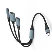 Nylon Braideds USB Type C 3 in Cable 3.5mm Sound PD60W Charging OTG Data Cable