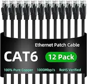 Yauhody Cat 6 Ethernet Cable 10ft 12Pack,Snagless 1000Mbp/s High Speed Cat6 Ethernet Cable,STP Shield Pure Copper-(10 Feet,12 Pack)