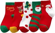 BRIGHTFUFU 5 Pairs Boys and Girls Socks Toddler Socks Christmas Cotton Socks for Child