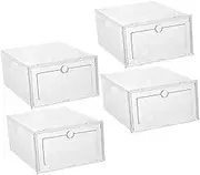 SWOOMEY 4pcs Stackable Shoe Storage Boxes Material Sneaker Organizer Space Saving Shoe Containers for High Heels Sneakers and Boots