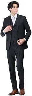 TAKA-Q(タカキュー) Takakyu Men's Suit Pants Set, Shiny Wool Blend, Slim Fit, 2 Buttons, 3-Piece Suit, Shadow Checked, Navy Blue, Navy