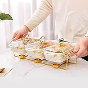 TMXKOOK 3-in-1 Ceramic Chafing Dish Buffet Set - Chafing Dishes with Glass Lid - Perfect for Birthday, Wedding, and Buffet Parties