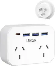 LENCENT US Travel Plug Adapter, Type-B Power Plug with 2 Outlets & USB-C Charger, for AU/NZ to America, Thailand, Vietnam, Canada, Philippines, Cruise Ship Approved