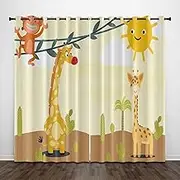 Exquisite Bedroom Blackout Curtains, Giraffe Animal Monkey Yellow 55x63 Inch Heat Insulation Blackout Children's Curtains,3D lackout Curtains, Suitable for Living Room Bedroom Childre
