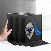 4 Pcs Bookends for Shelves, Black Bookend,Book end,Book Shelf Storag,Non-Skid Bookends,Metal Book Ends for Offices Books/Kitchen/Movies/CDs/Vide