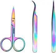 WOKOTO Nail Tweezers And Scissors Kit Straight Curved Rainbow Stainless Steel Precision Tweezers Set For Nail Art Sticker Rhinestone Eyelash Extensions Picker Tools