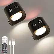 2 Pack Wall Light, Wireless Wall Light with Remote Control, 3 Color Temperatures & 15 RGB Modes, Rechargeable Wall Lights 360° Adjustable, Stepless Dimming, Ideal for Bedroom, Hallway, Entryway.