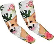 [FHEDVBN] tropical flower and corgi Arm Sleeves Compression Arm Covers for Men Women Outdoor Sun Sleeves Cooling Sports Sleeve, Black