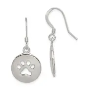Sterling Silver Polished Paw Print Shepherd Hook Earrings