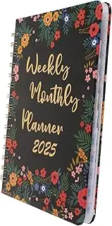 FRCOLOR 2025 Journal Flower Notebook Cute Spiral Notebook Planner Book Calendar Book Agenda Planner Small Planner Notebook for Women Pretty Notebooks Stationery Notepad Black Paper