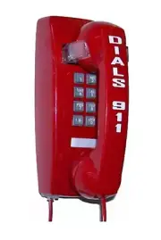 911 Hotline Wall Phone - Pre-programmed to auto dial 911 & "Dials 911" Label