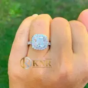 14k White Gold Asscher Moissanite and Natural Diamond Engagement Ring 4.00ct