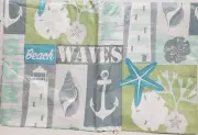 Flannel Back Vinyl Tablecloth,60"Round,SEALIFE,LIGHTHOUSE &NAUTICAL PATCHWORK,AP