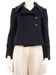 Navy Wool Cropped Coat