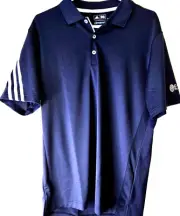 Adidas Golf Shirt Womens M Climacool Navy Blue SS Polo Stripes Cobra Plastic NEW