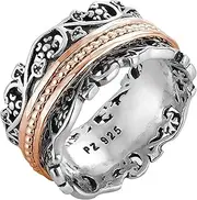 [PZ] 925 Sterling Silver and Rose Gold Over Silver Spinner Ring