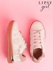 Lipsy White Lazer Cut Slim Flat Sole Stripe Gum Outsole Trainers (AK2041) | $32 - $37