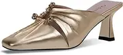 [Odetina] Women's Square Closed Toe kitten Heel Shiny Mules Dress Shoes
